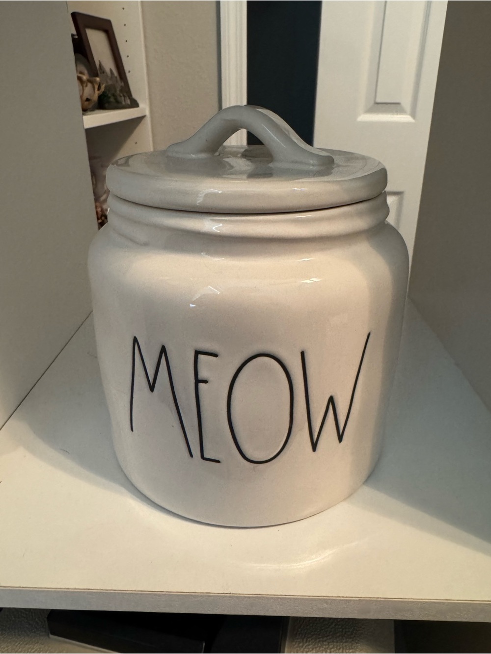 Rae Dunn MEOW Ceramic Treat Jar - White